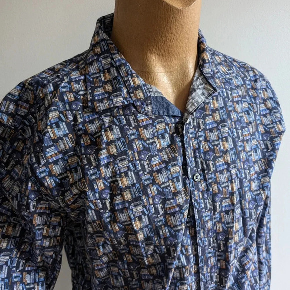 🇮🇹BUGATCHI XXL  Shirt, Books Pattern - Picture 2 of 10